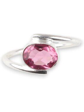 Pink Tourmaline Elegant 8X6mm Bezel Set Gemstone 925 Silver Statement Ring